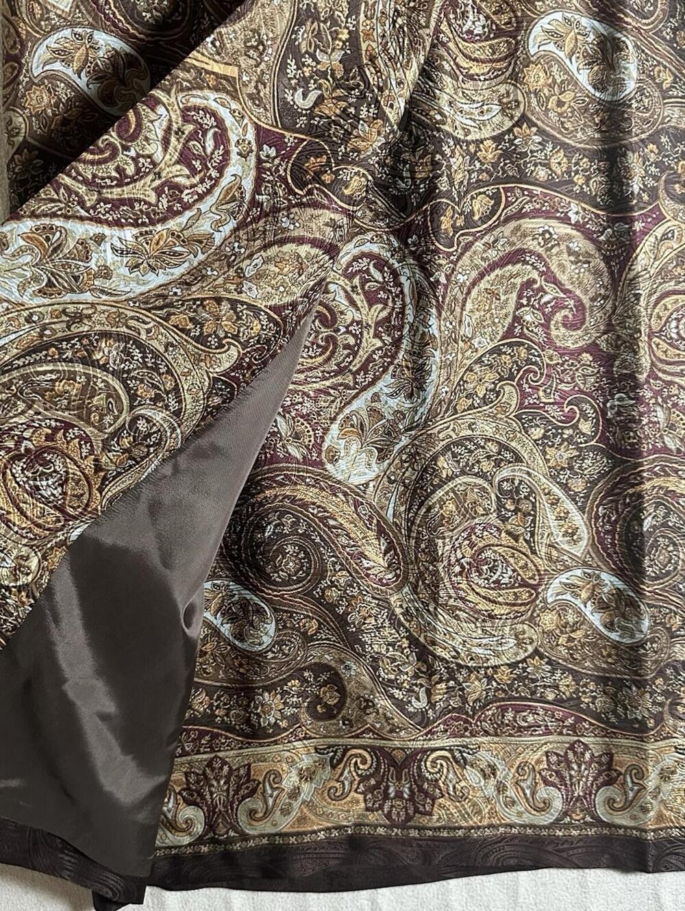 Vintage TALBOTS Paisley Wrap Skirt Silk Brown Maroon Boho Maxi Jacquard Size 16 - Picture 3 of 11